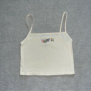 Champion Graphic Logo Cream Pastels Cropped Cami Tank Top Sz Xs Square Neck